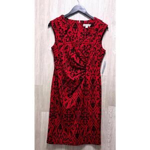 Shelby & Palmer Red Black Velvet Print Knee Length Dress Women Size 6
